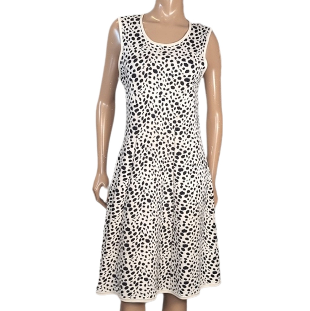 Pink Tartan Dalmatian Print Sleeveless A Line Dress Womens Large White Black